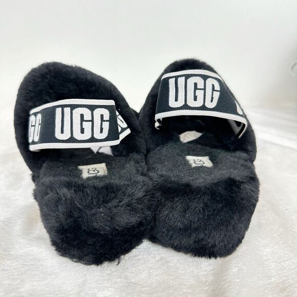 UGG Oh Yeah Slide Slipper Slingback Black 7 Platform Shearling Sandals 1107953 - Picture 3 of 11